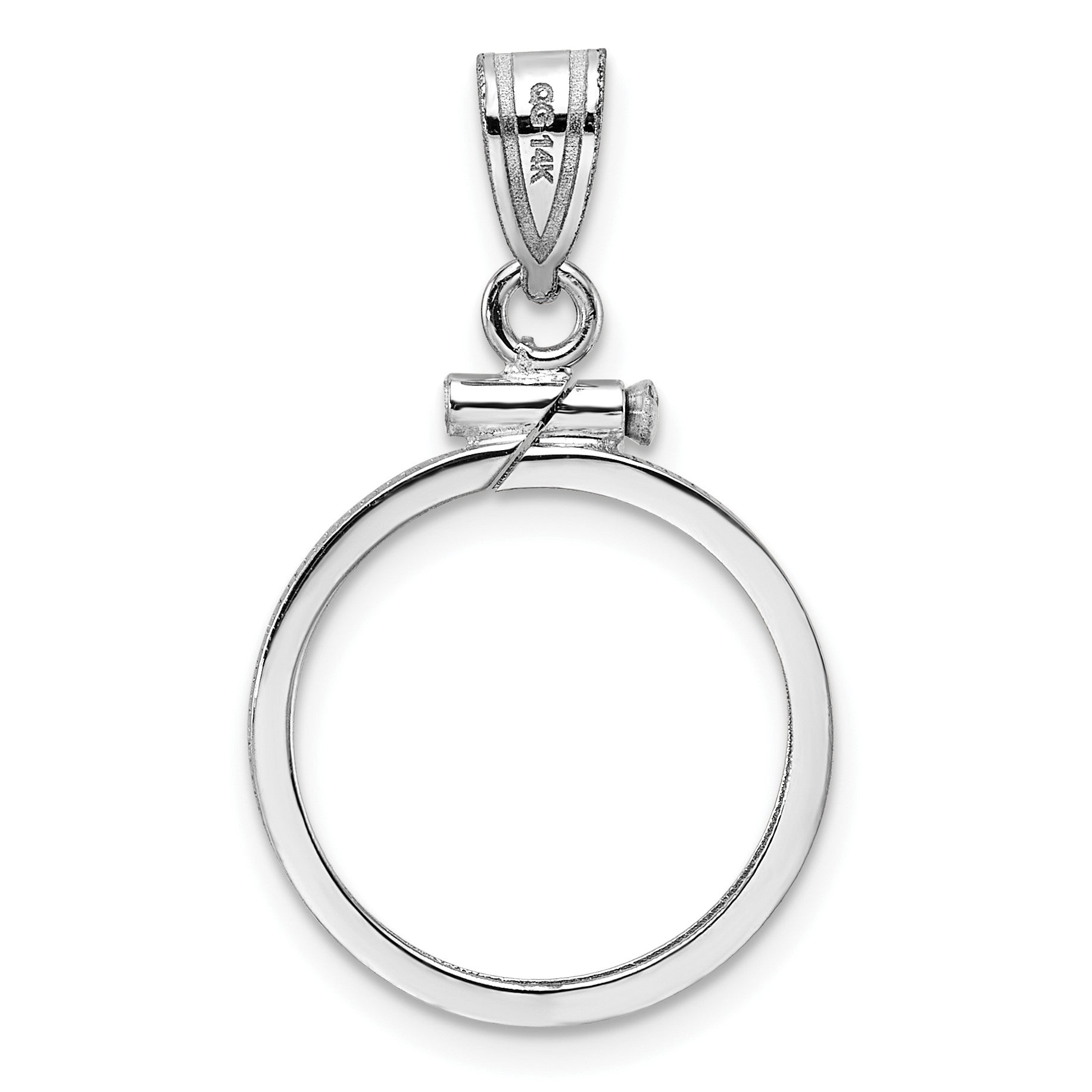 Wideband Distinguished Coin Jewelry 14k White Gold Polished 16.5mm x 1.35mm Screw Top Coin Bezel Pendant