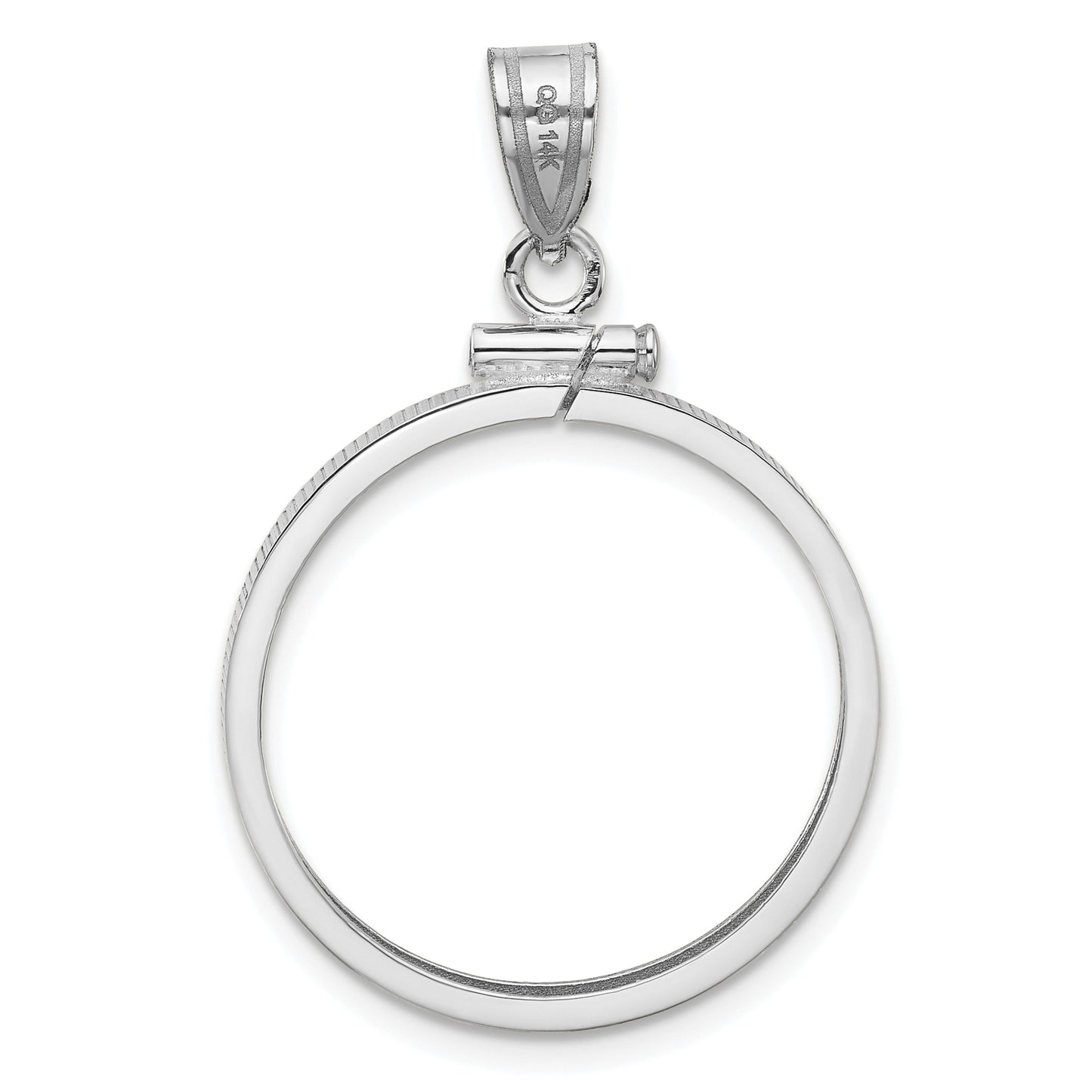 Wideband Distinguished Coin Jewelry 14k White Gold Polished 22.0mm x 1.9mm Screw Top Coin Bezel Pendant