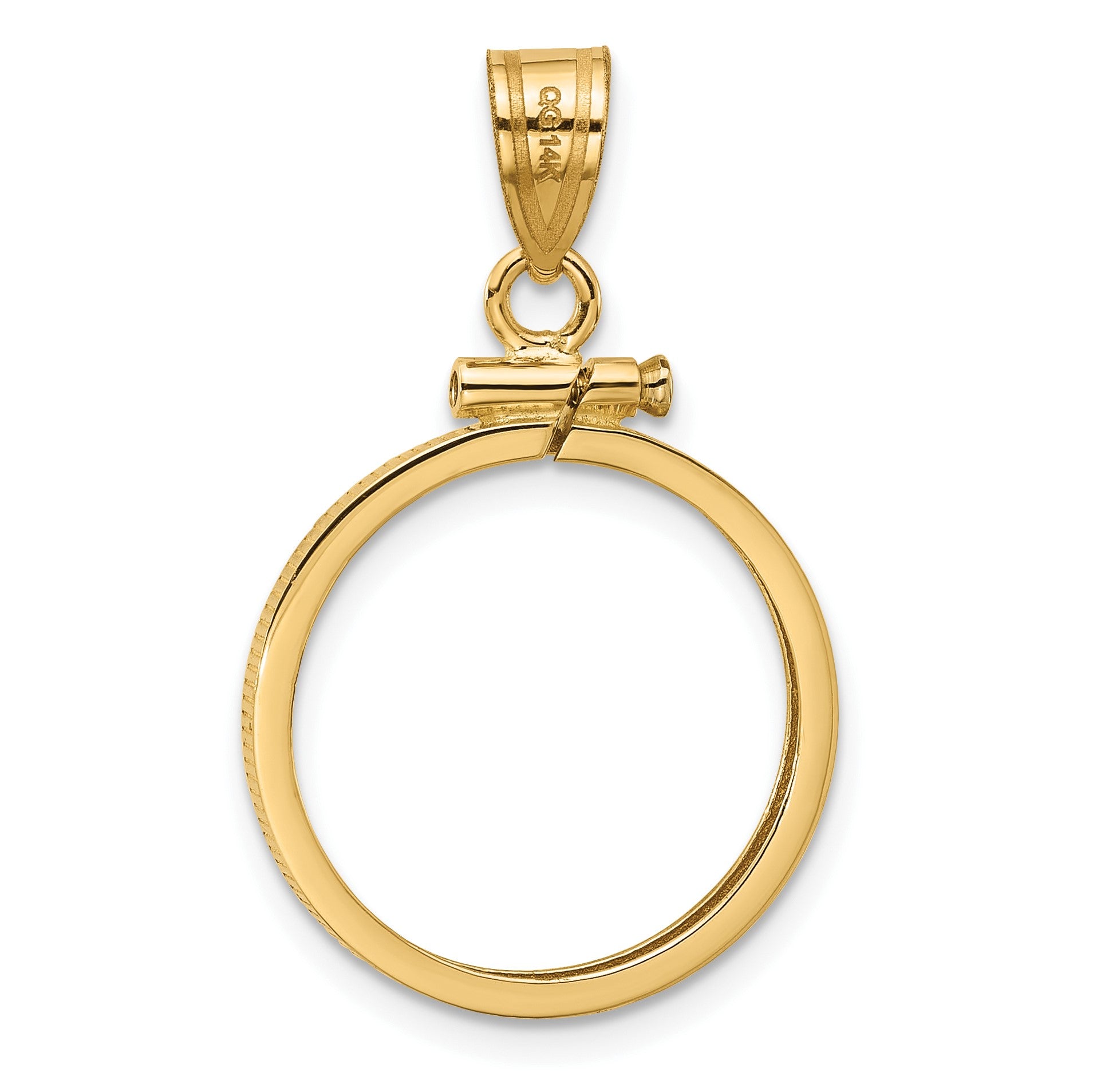 Wideband Distinguished Coin Jewelry 14k Polished 17.8mm x 1.35mm Screw Top Coin Bezel Pendant