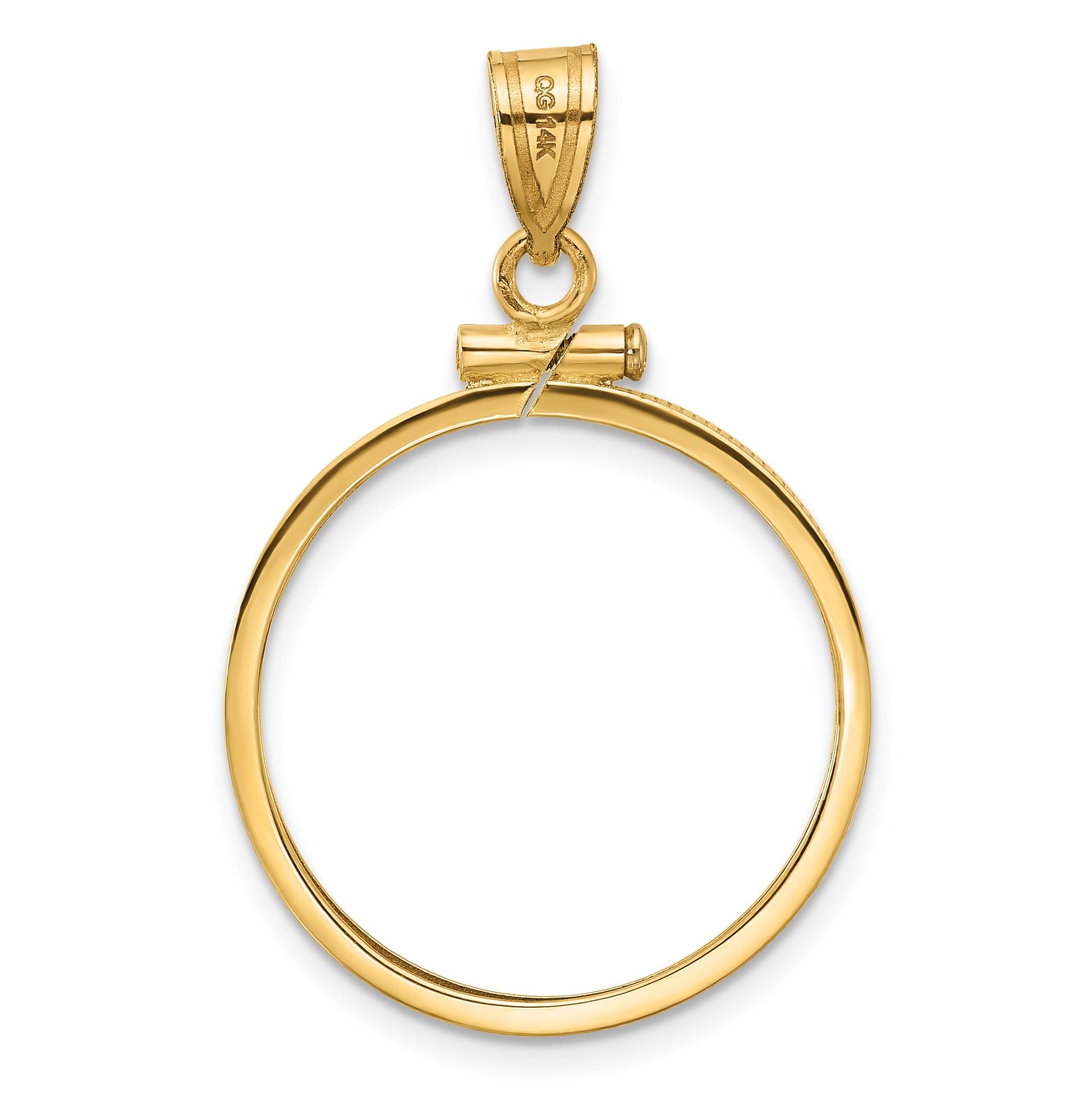 Wideband Distinguished Coin Jewelry 14k Polished 21.6mm x 1.7mm Screw Top Coin Bezel Pendant