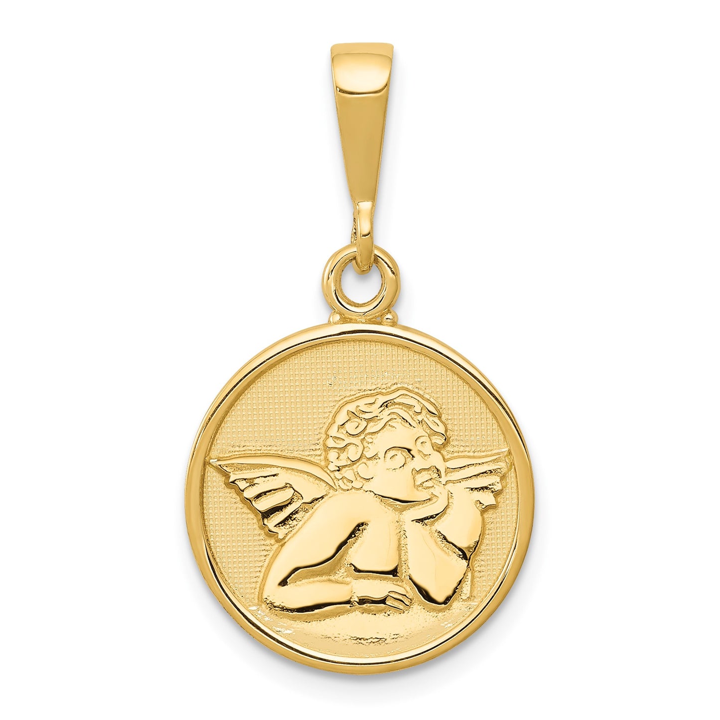 14K Polished and Satin Raphael Angel Round Pendant