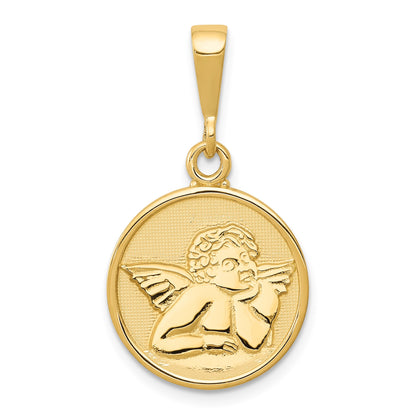 14K Polished and Satin Raphael Angel Round Pendant