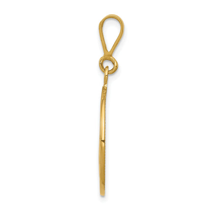 14K Polished and Satin Angel Round Pendant