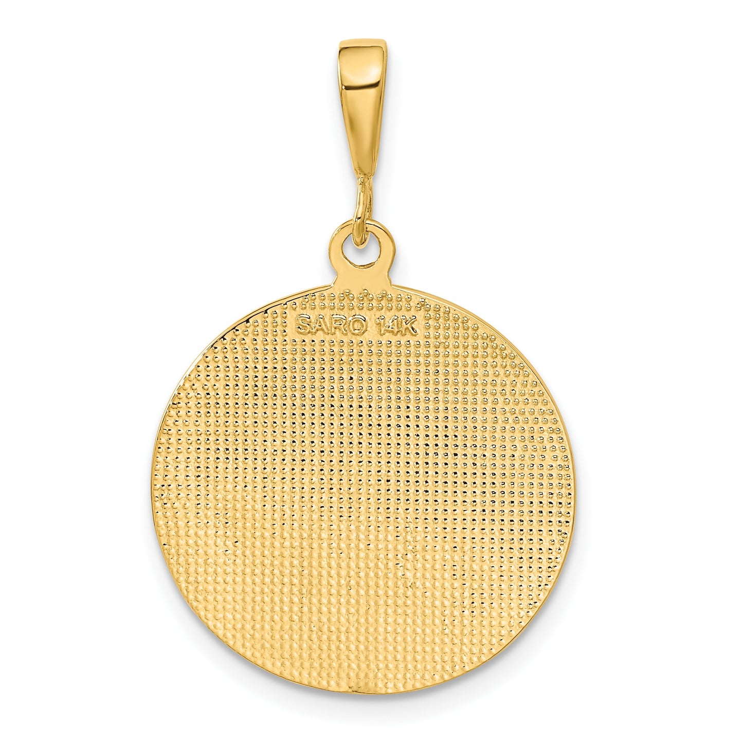 14K Polished and Satin Angel Round Pendant