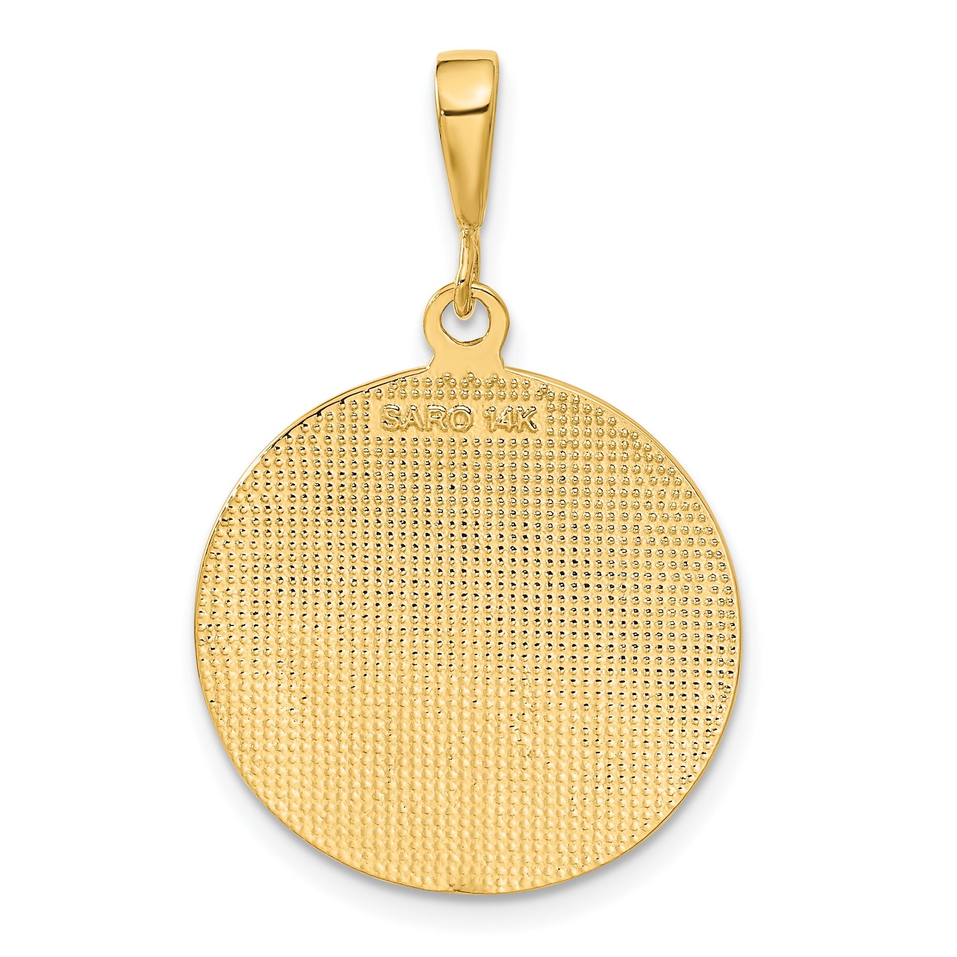 14K Polished and Satin Angel Round Pendant