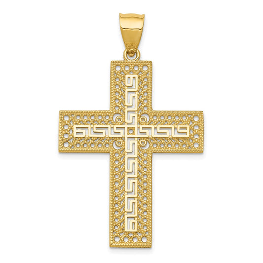 14k Greek Key Filigree Cross Pendant