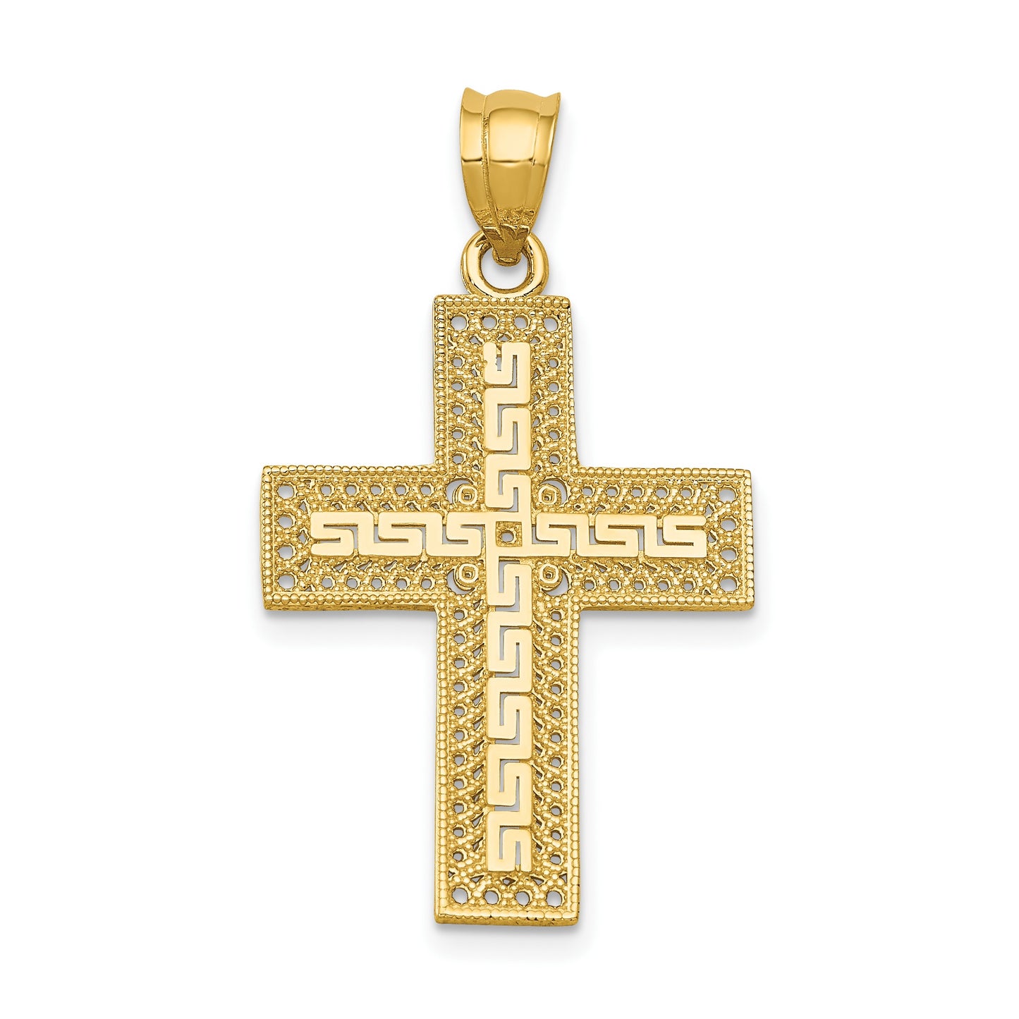 14k Greek Key Filigree Cross Pendant