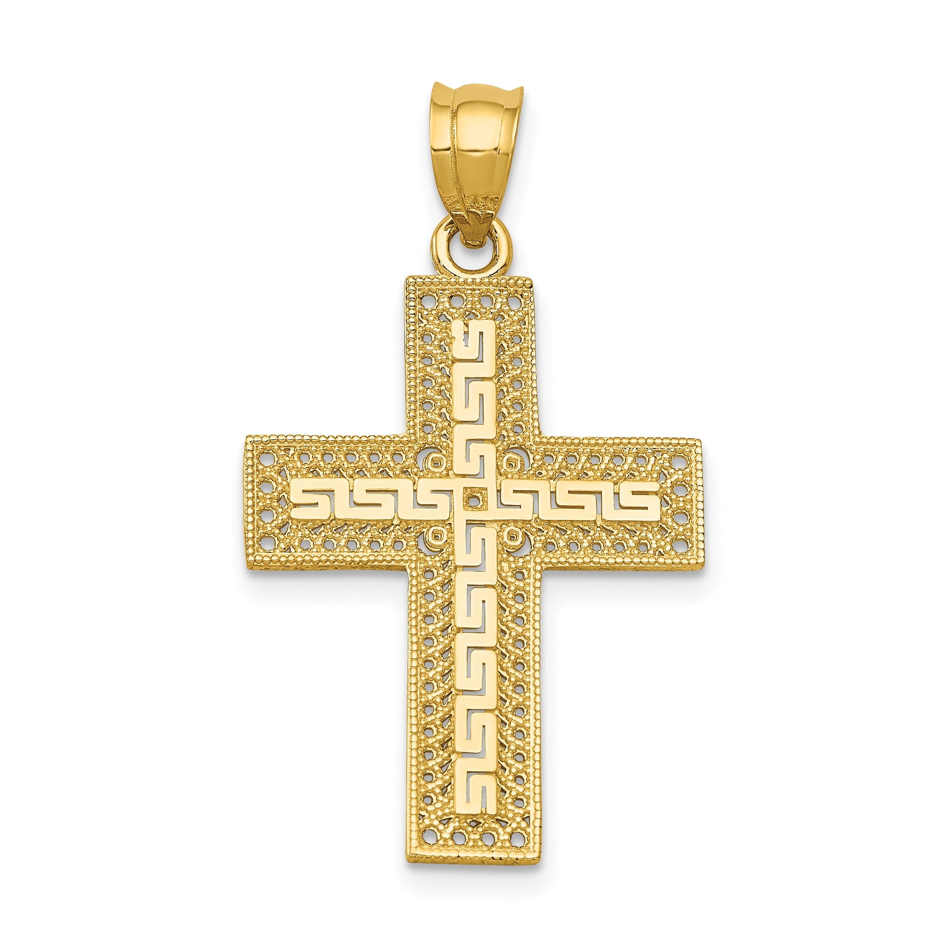 14k Greek Key Filigree Cross Pendant
