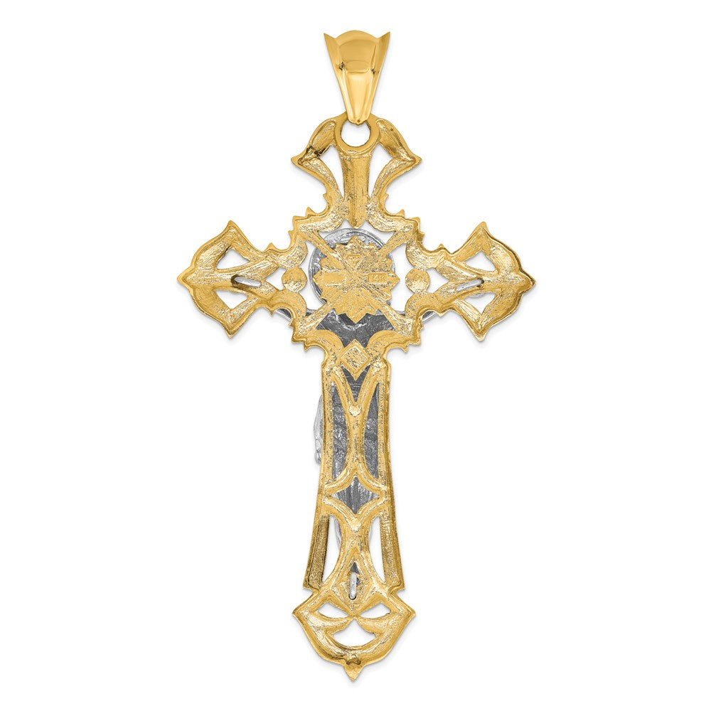 14k Two-tone Polished with Red CZs Crucifix Pendant