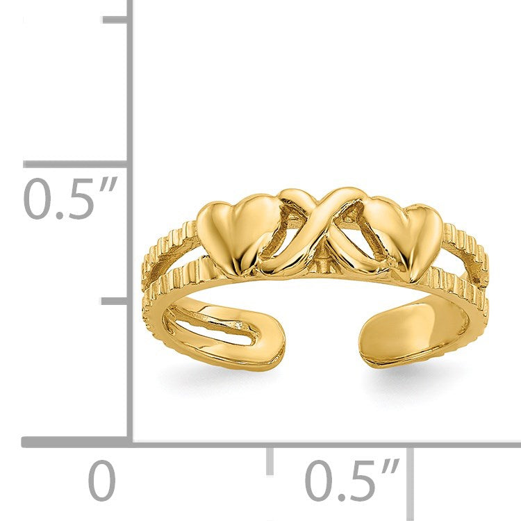 14k Hearts-and-X Toe Ring