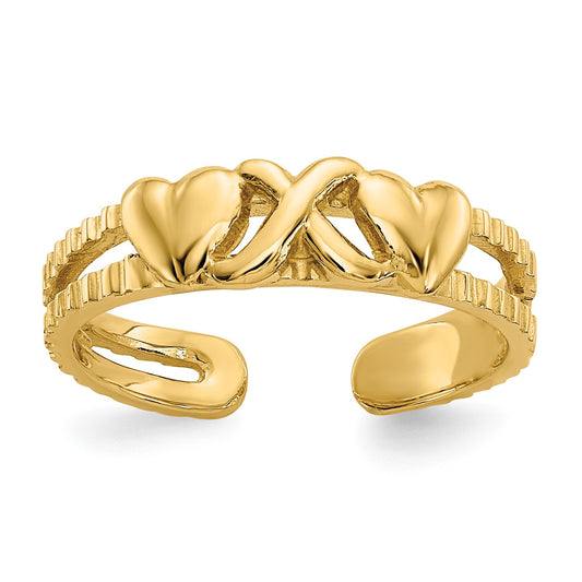 14k Hearts-and-X Toe Ring