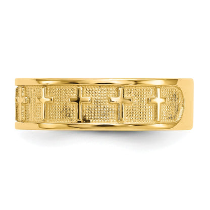14k Polished and Satin Cross Band