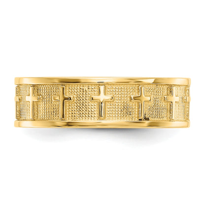 14k Polished and Satin Cross Band