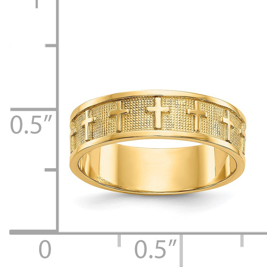 14k Polished and Satin Cross Band