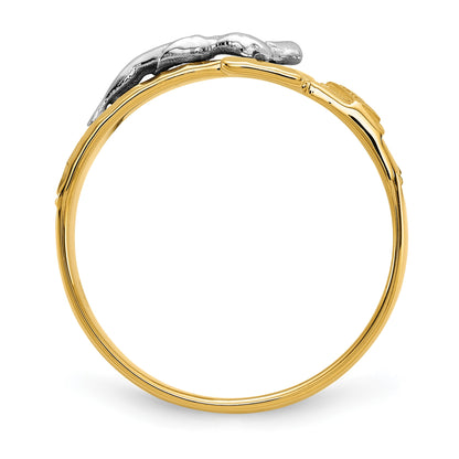 14k Two-tone Mens Polished and Diamond-Cut Crucifix Ring