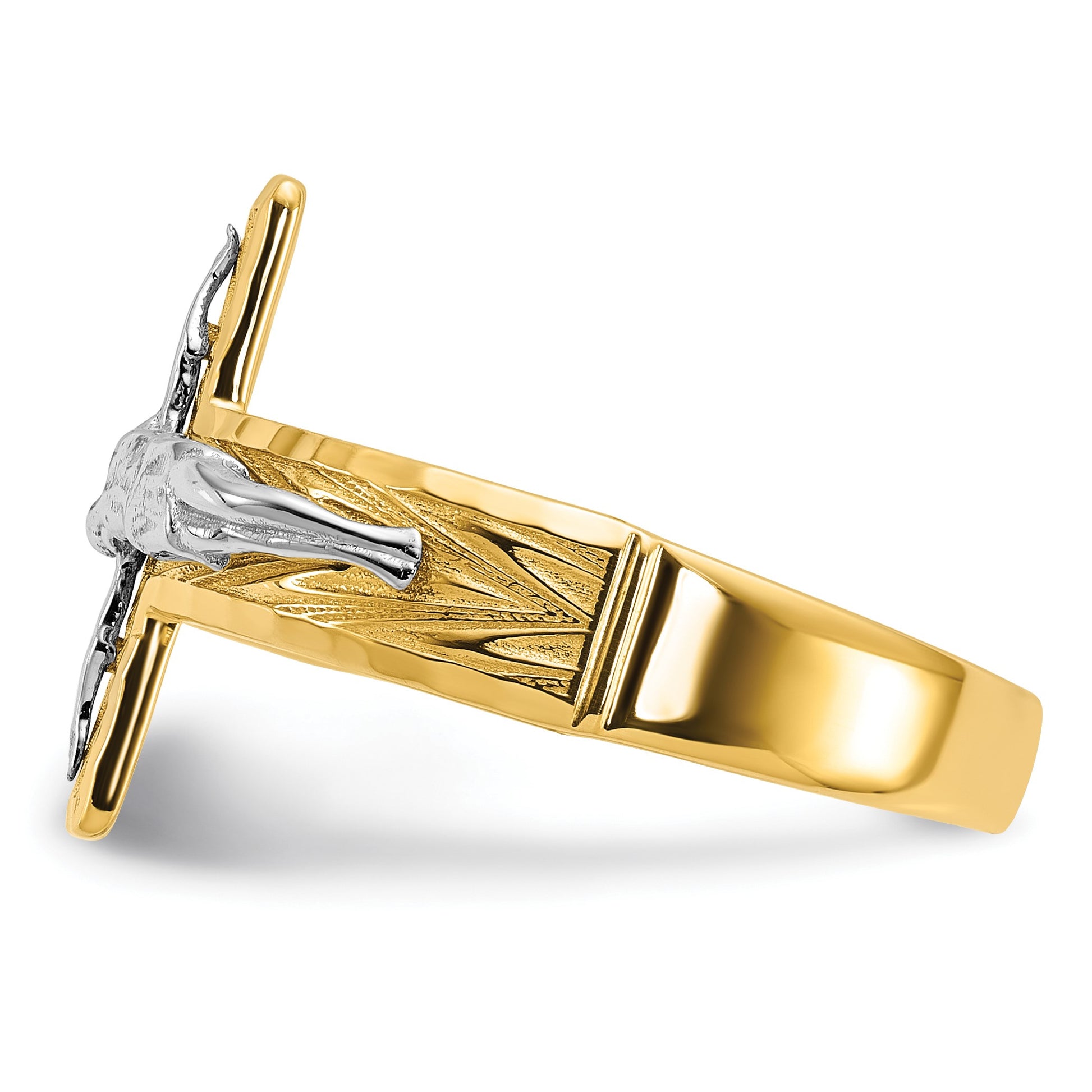 14k Two-tone Mens Polished and Diamond-Cut Crucifix Ring