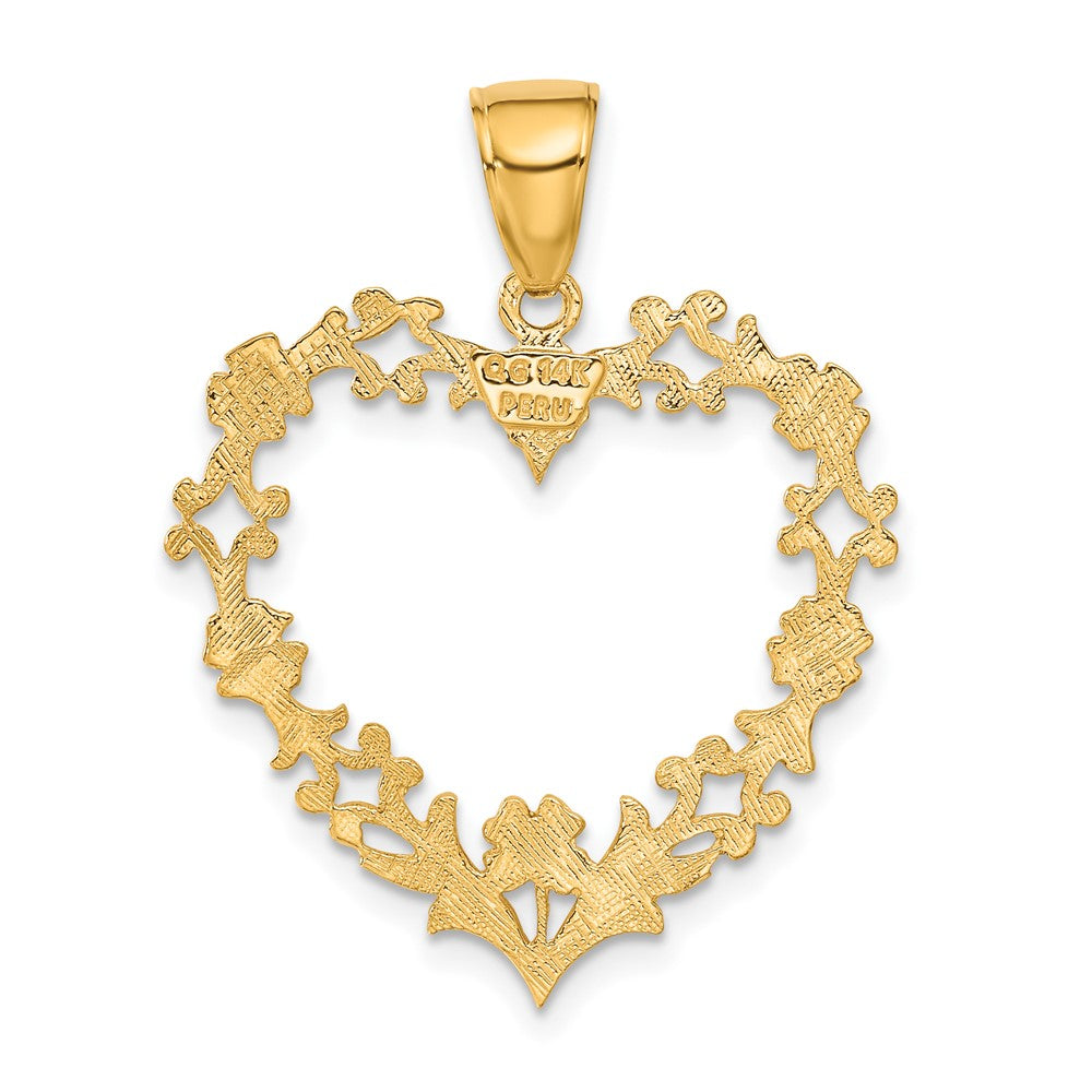 14K Polished Floral Border Heart Pendant