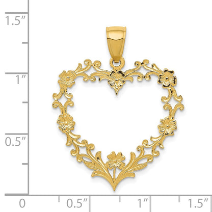 14K Polished Floral Border Heart Pendant