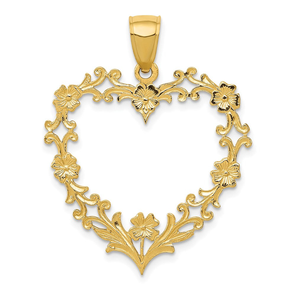 14K Polished Floral Border Heart Pendant