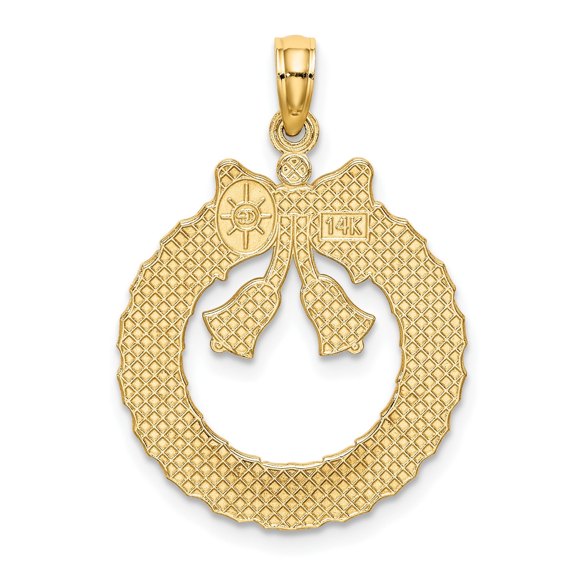 14k Satin/Polished Christmas Wreath Charm
