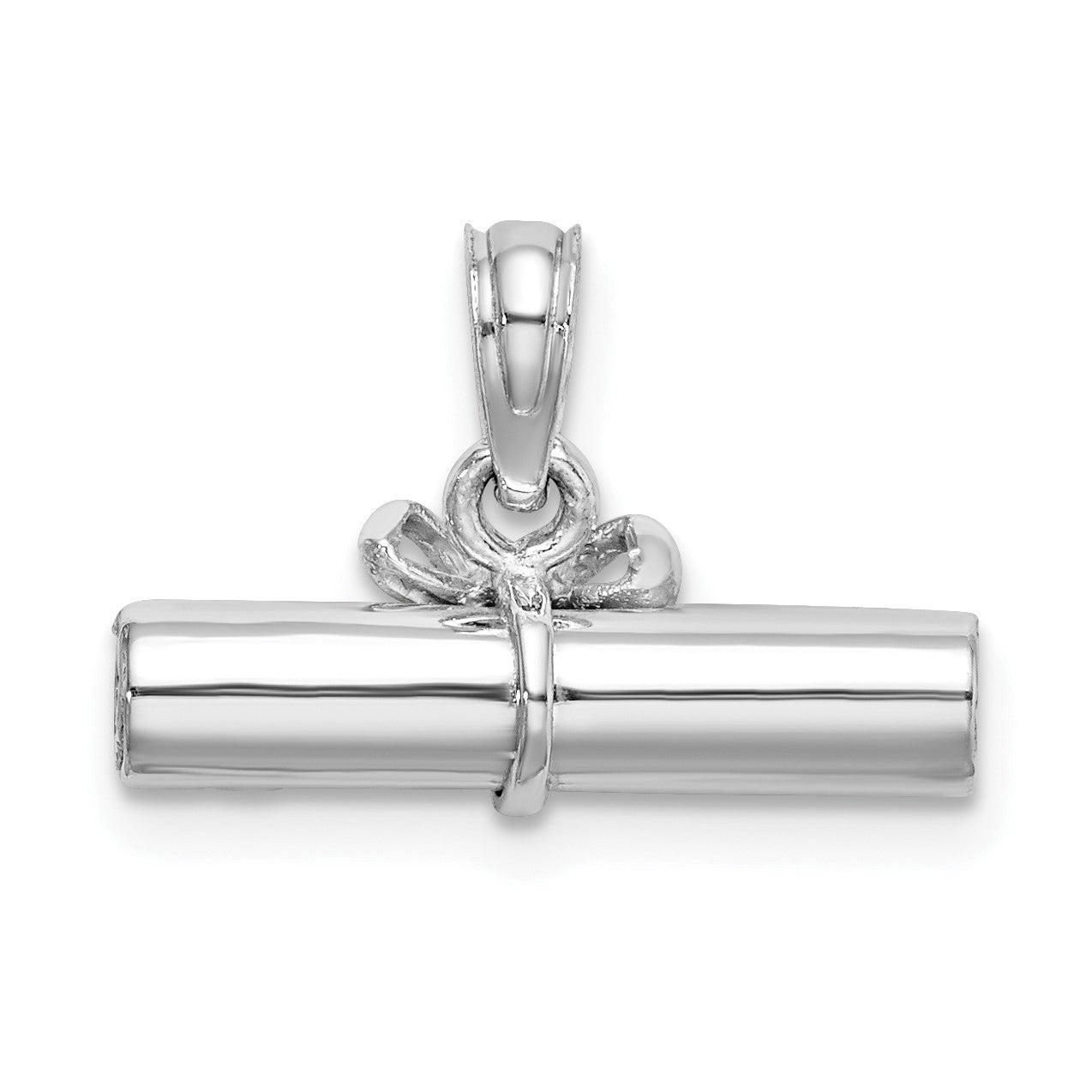 14K White Gold 3-D Hollow Polished DIPLOMA Pendant