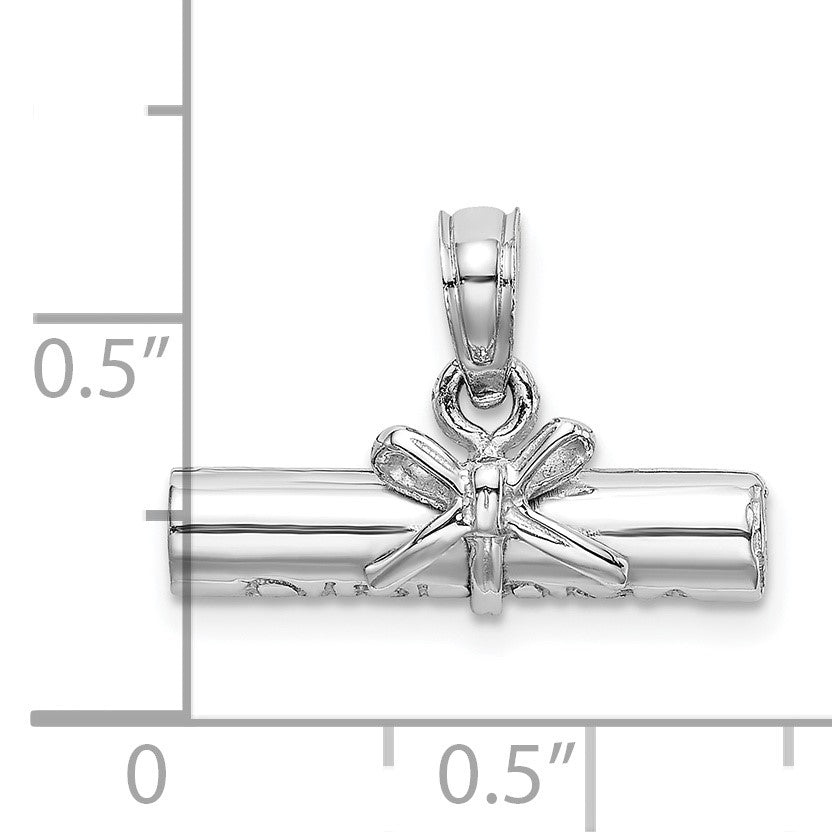 14K White Gold 3-D Hollow Polished DIPLOMA Pendant