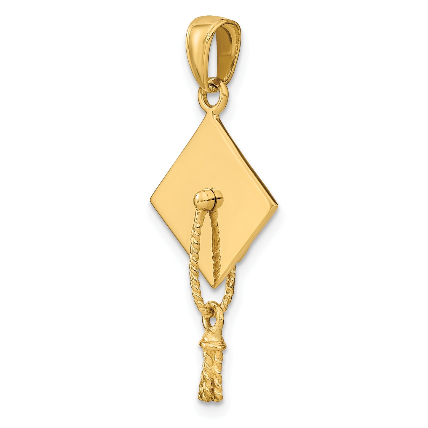 14k Solid Polished 3-D Graduation Cap with Moveable Tassel Pendant