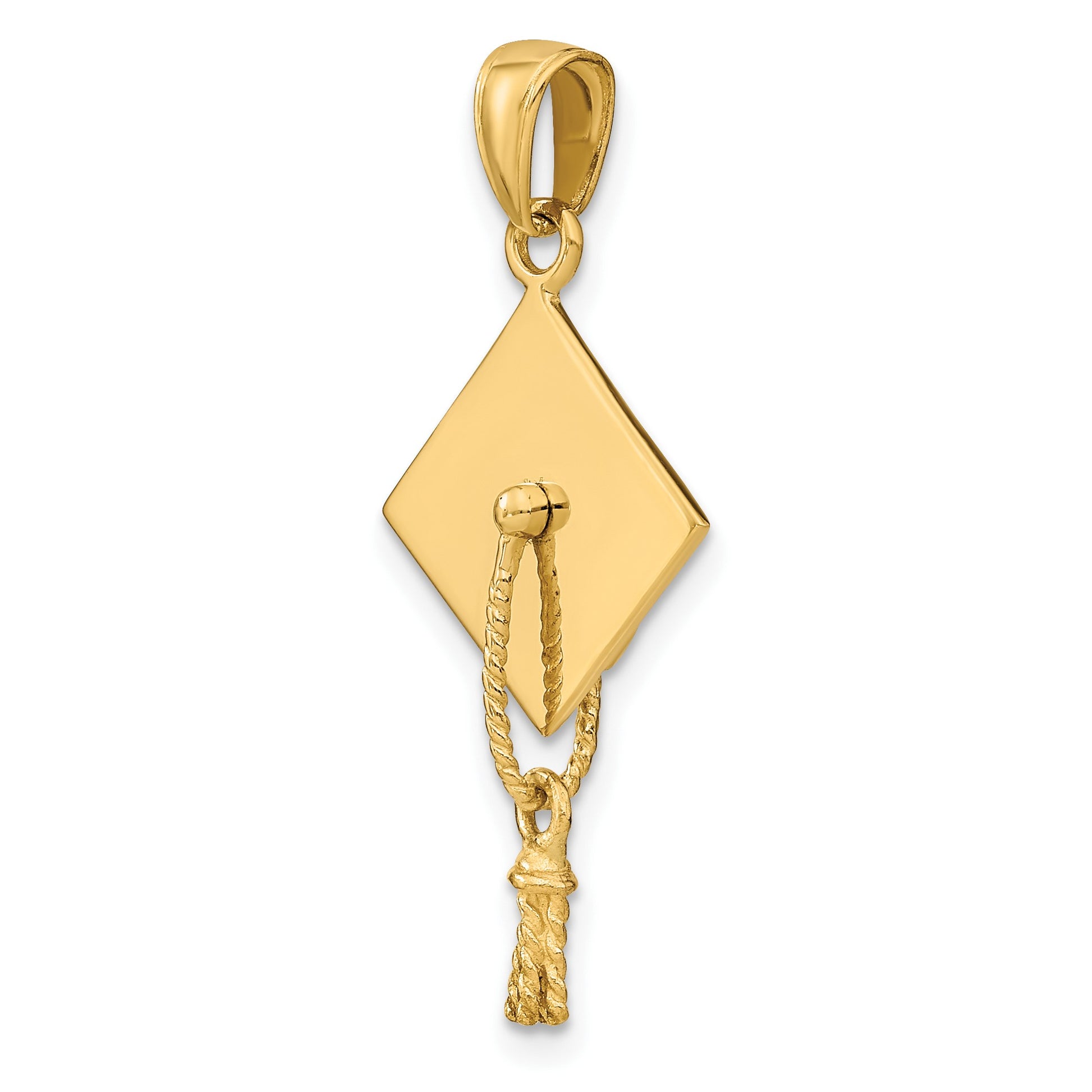 14k Solid Polished 3-D Graduation Cap with Moveable Tassel Pendant
