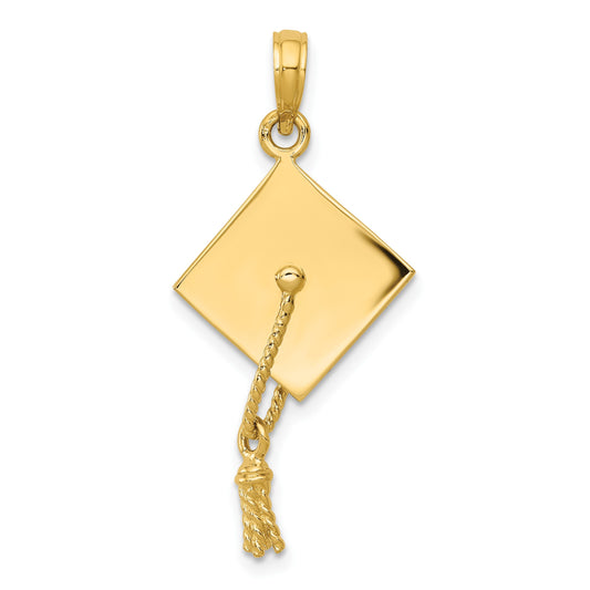 14k Solid Polished 3-D Graduation Cap with Moveable Tassel Pendant