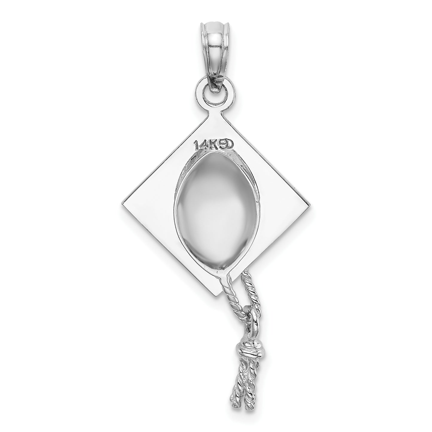 14K White Gold 3-D Graduation Cap with Moveable Tassel Charm