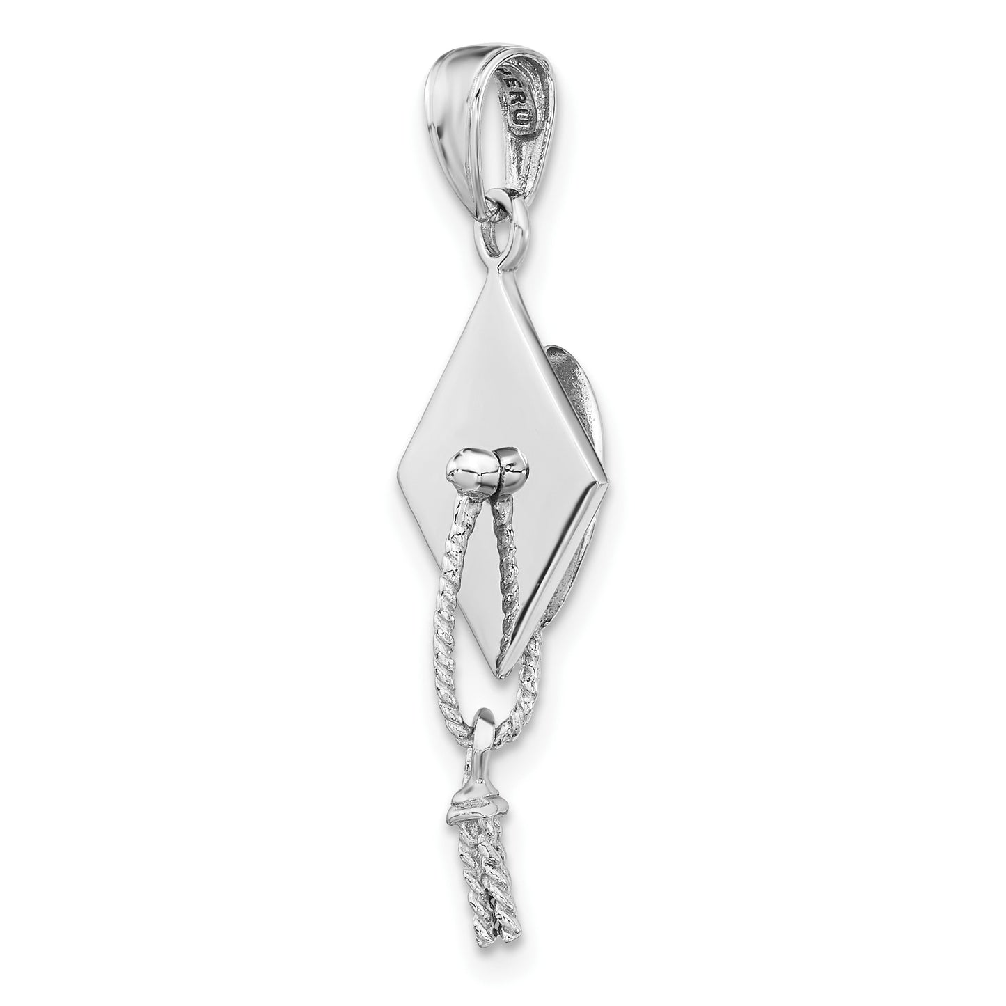 14K White Gold 3-D Graduation Cap with Moveable Tassel Charm