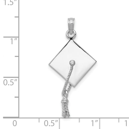 14K White Gold 3-D Graduation Cap with Moveable Tassel Charm