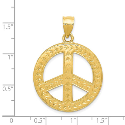 14k Solid Polished Peace Sign Pendant