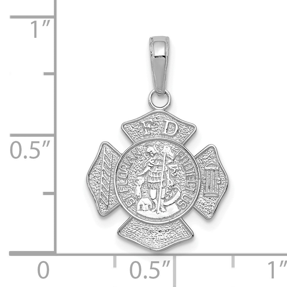 14K White Gold Polished Small Solid St. Florian F.D. Badge Pendant