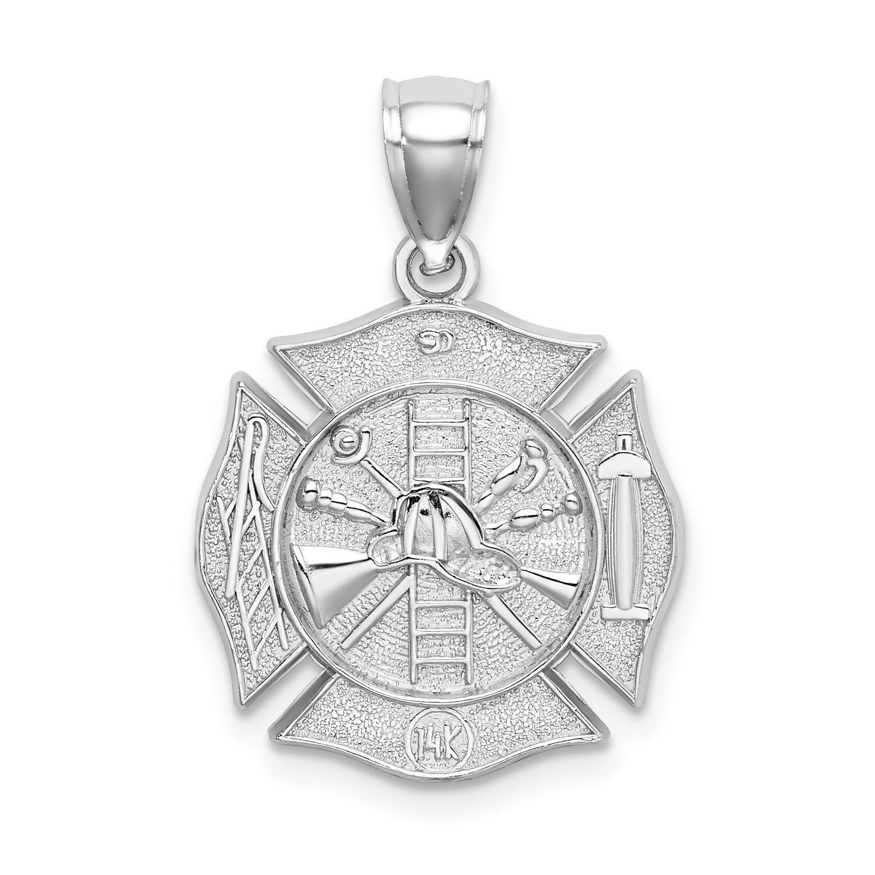 14k White Gold Reversible Fire Department Shield Pendant