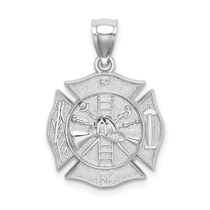 14k White Gold Reversible Fire Department Shield Pendant