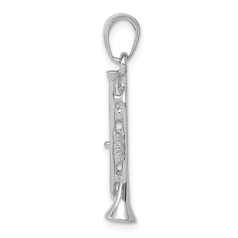 14K White Gold Solid Polished 3-D Trumpet Pendant