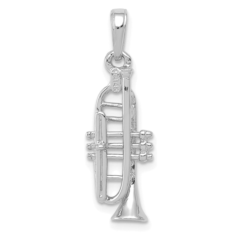 14K White Gold Solid Polished 3-D Trumpet Pendant