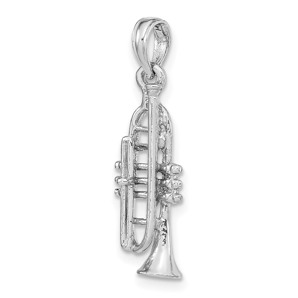 14K White Gold Solid Polished 3-D Trumpet Pendant