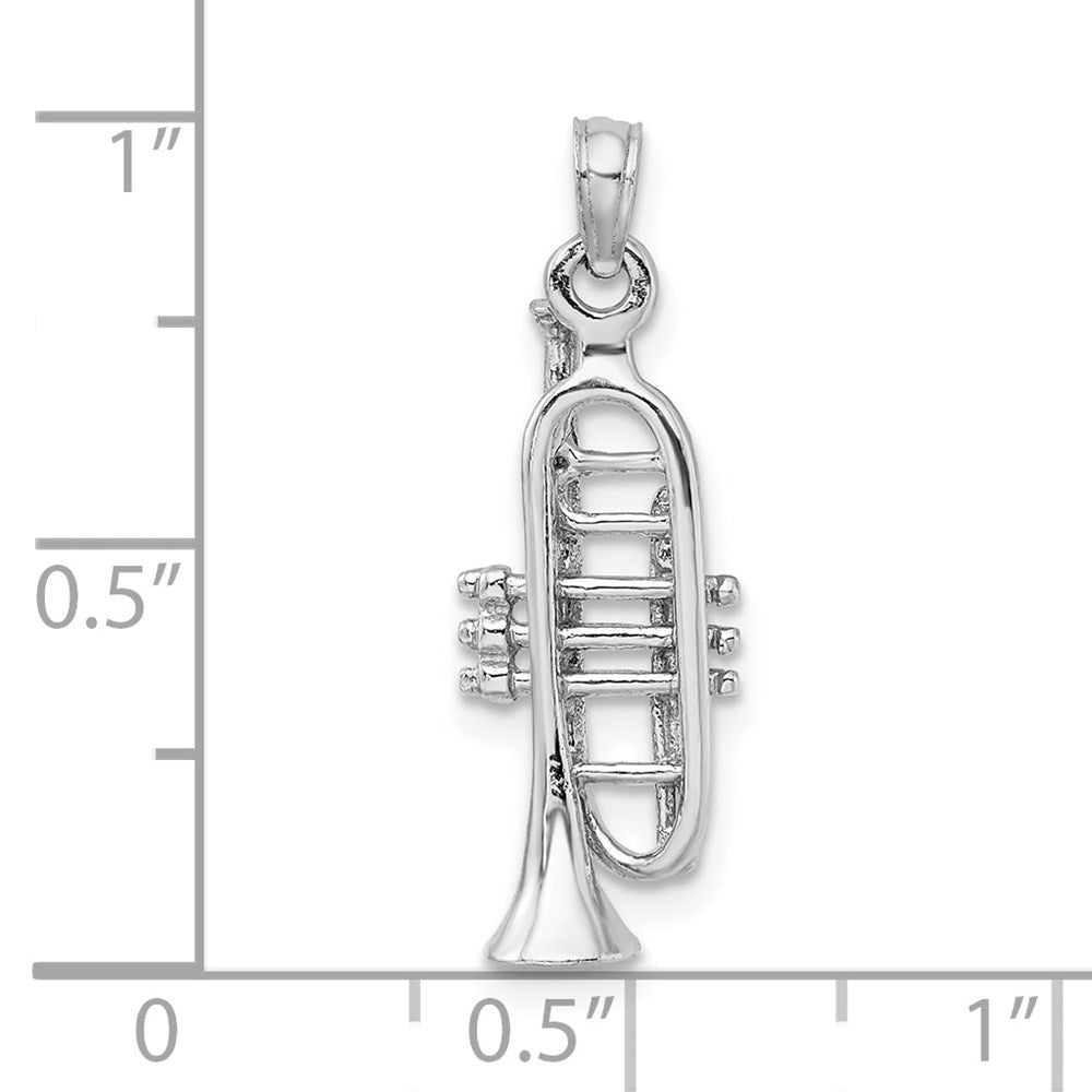 14K White Gold Solid Polished 3-D Trumpet Pendant