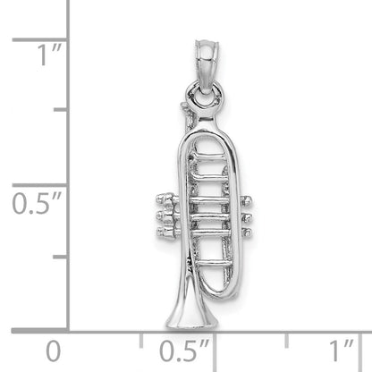 14K White Gold Solid Polished 3-D Trumpet Pendant