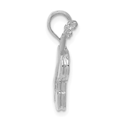 14K White Gold Polished Solid 3-D Violin Pendant