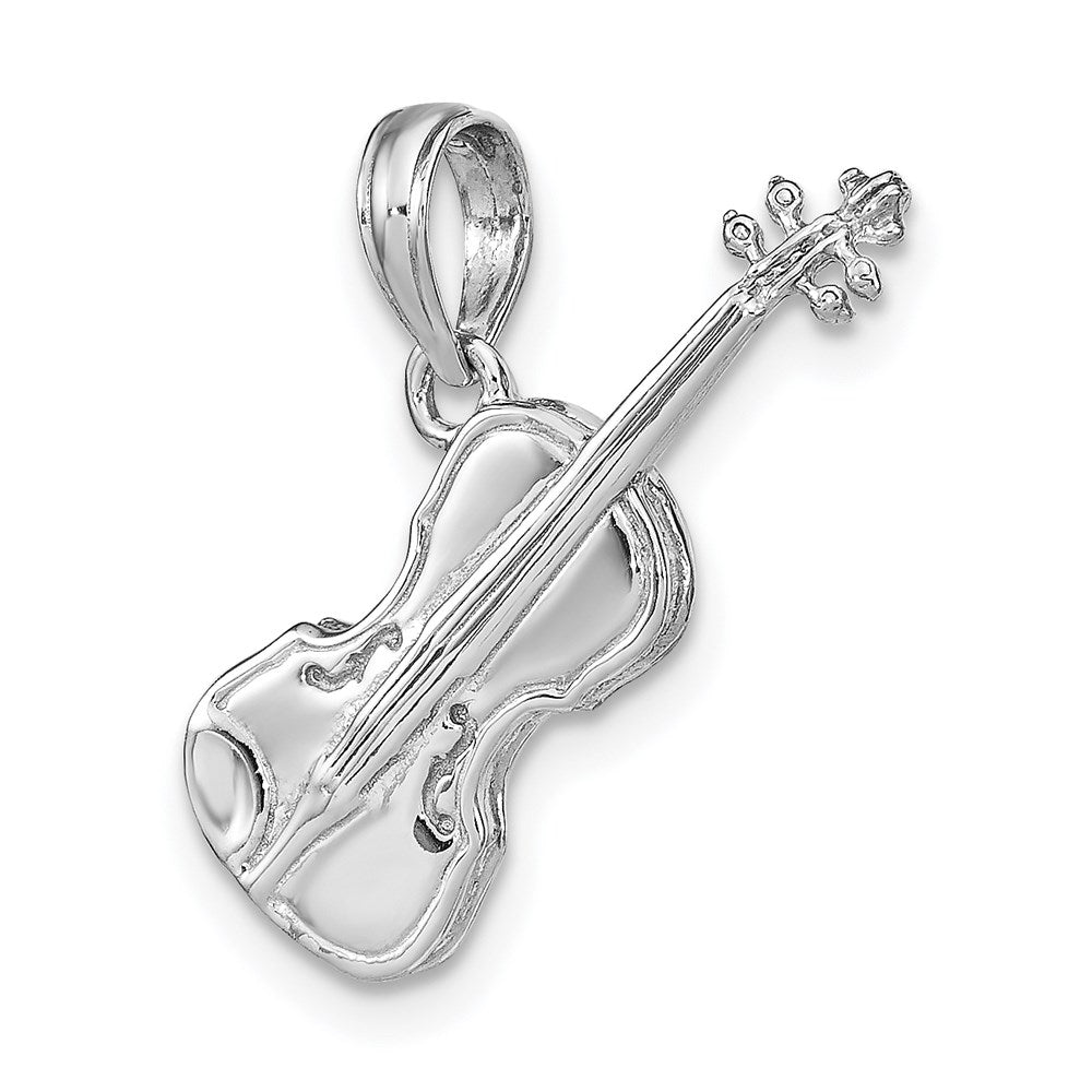 14K White Gold Polished Solid 3-D Violin Pendant