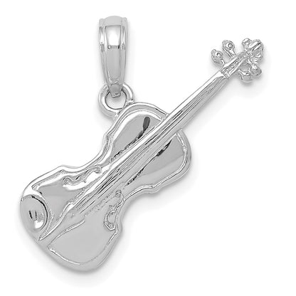 14K White Gold Polished Solid 3-D Violin Pendant