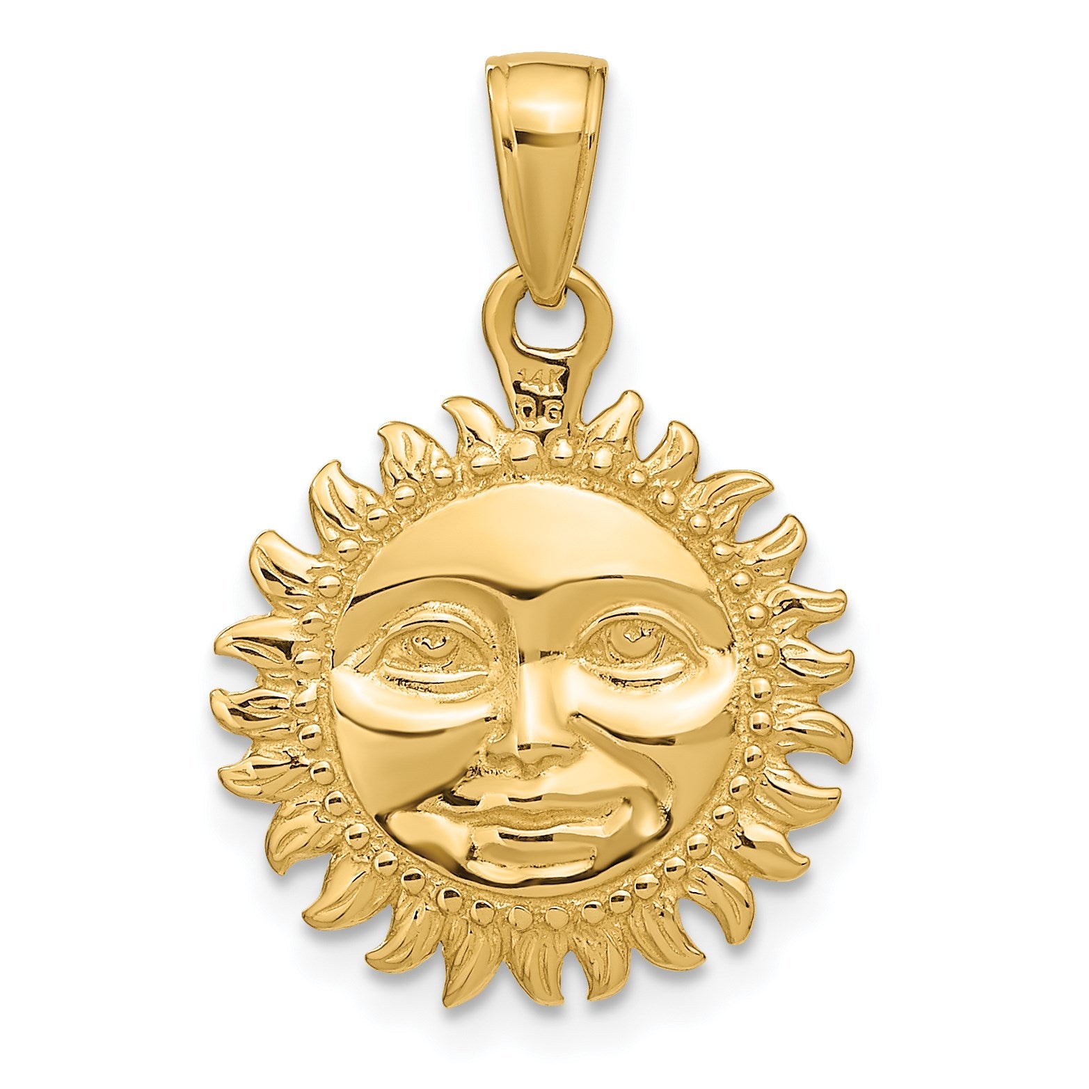 14k 3-D Solid Polished Reversible Sun Pendant