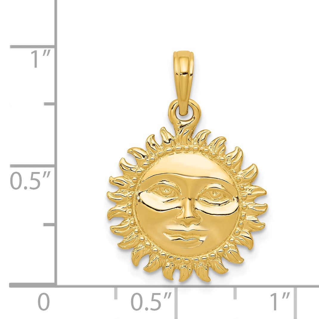 14k 3-D Solid Polished Reversible Sun Pendant