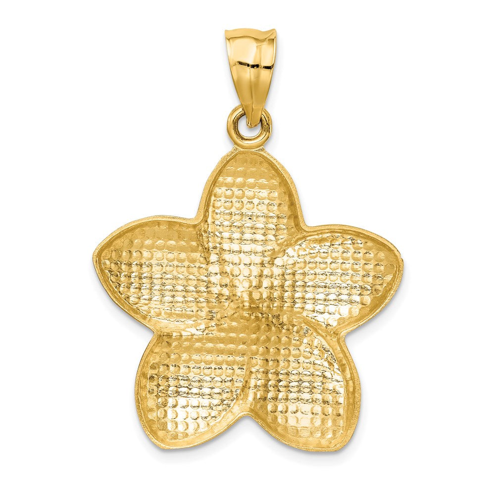 14k Satin Diamond-cut Open-Backed Large Plumeria Pendant