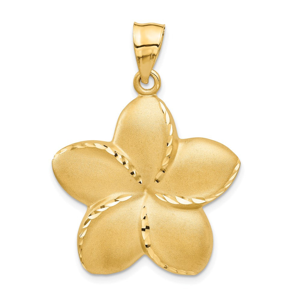 14k Satin Diamond-cut Open-Backed Large Plumeria Pendant