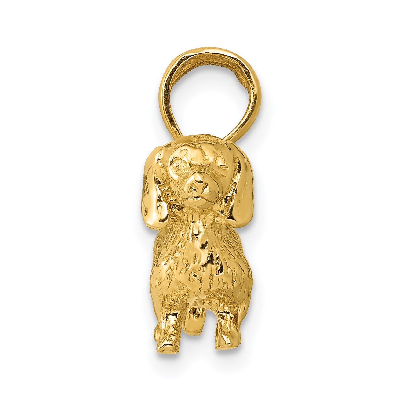 14k Solid Polished 3-D Wire Haired Dachshund Dog Charm
