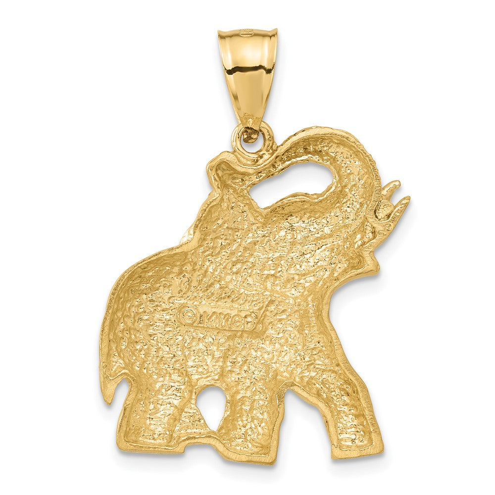 14k Solid Satin Diamond-cut Open-Backed Elephant Pendant